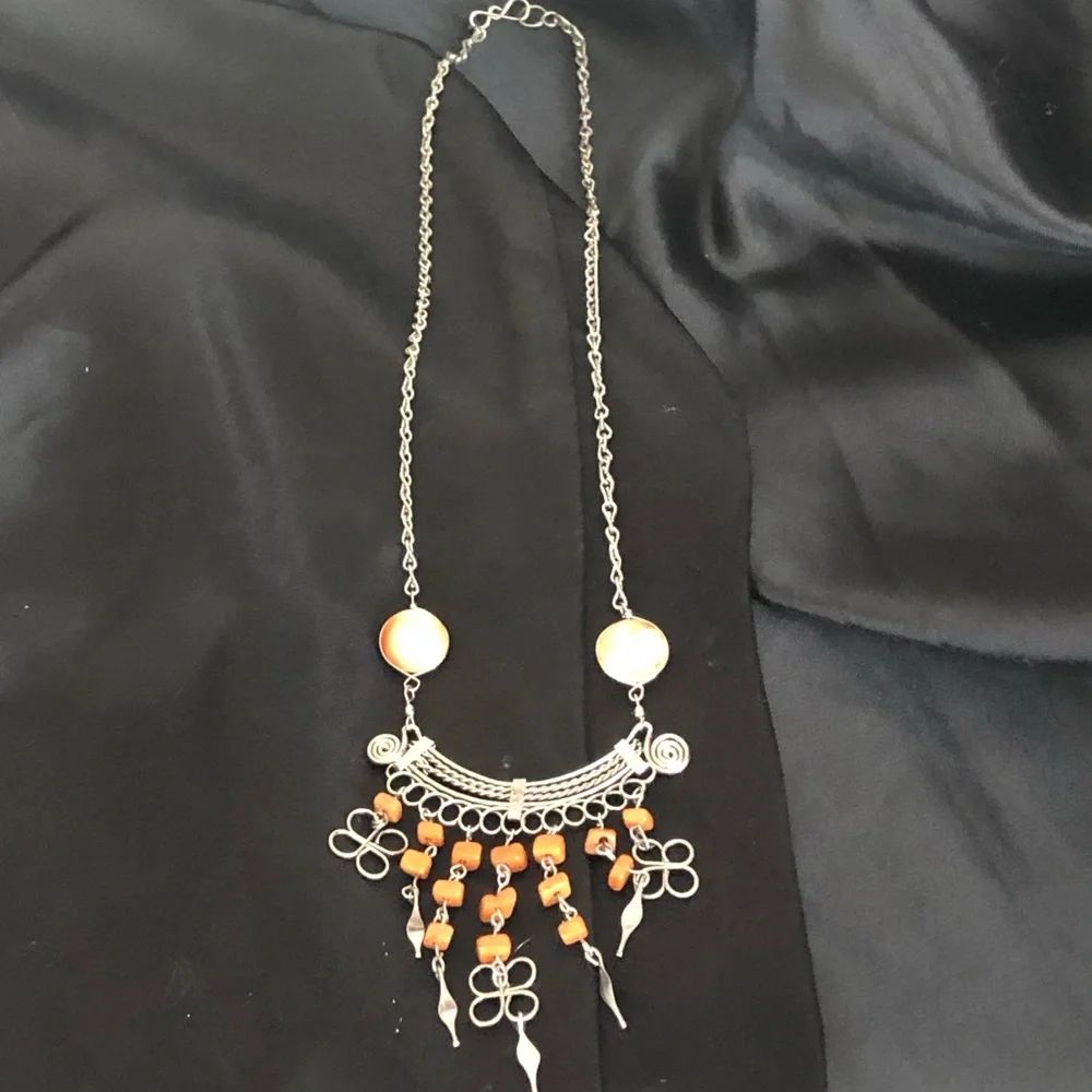 Orange And Silver Necklace - Picture 3 of 4